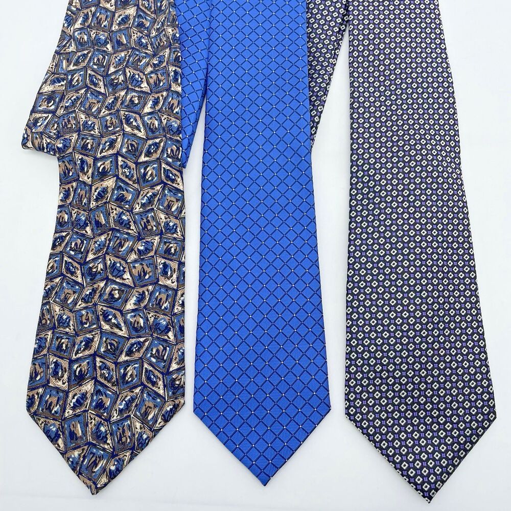 IZOD / American Living / Surrey Silk Neckties Lot of 3 Windowpane Floral Blue